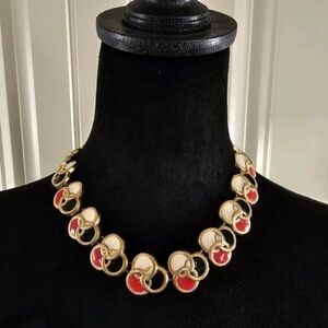 Vintage Goldtone Tri Color Career Statement Necklace Geometric Circles 80s